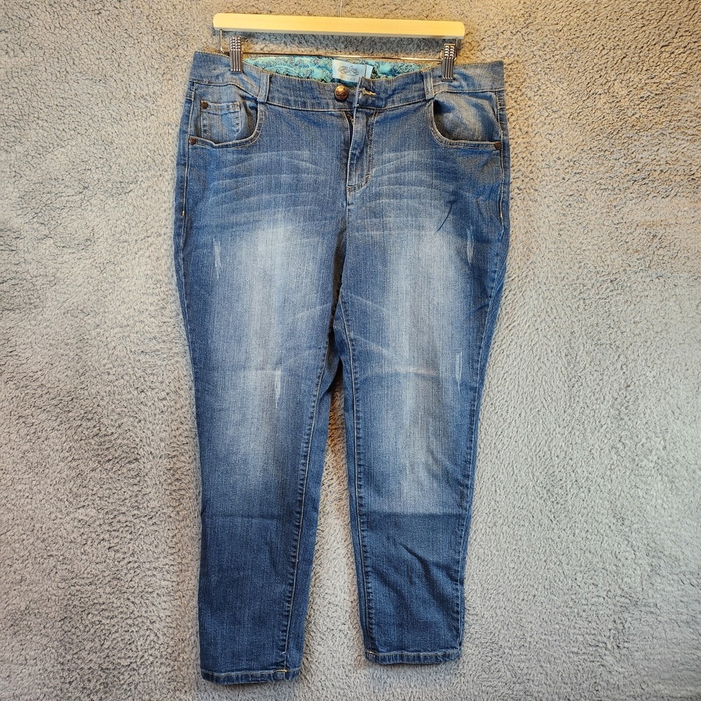 One 5 One Jeans Womens 14 Blue Denim Cotton Stretch Pockets Mid Rise Tapered Leg